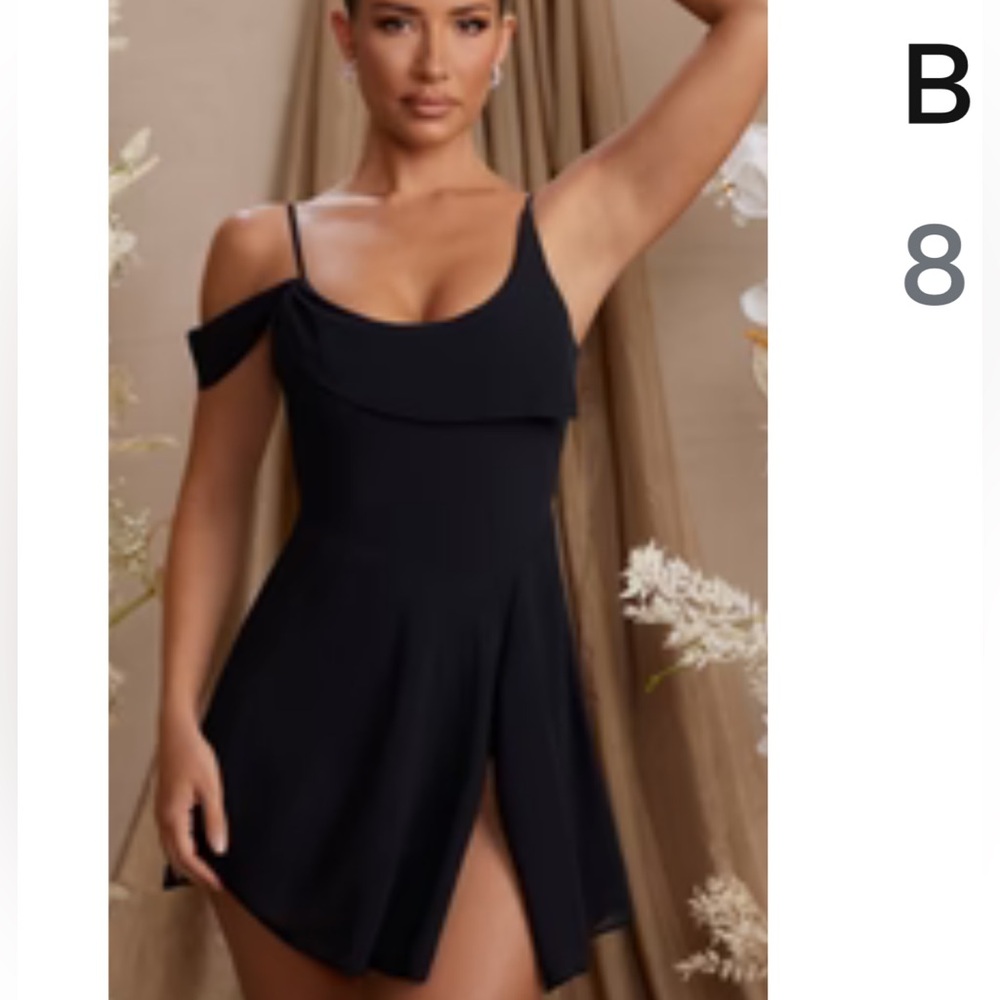 Oh Polly- Draped Neck A-Line Mini Dress in Black